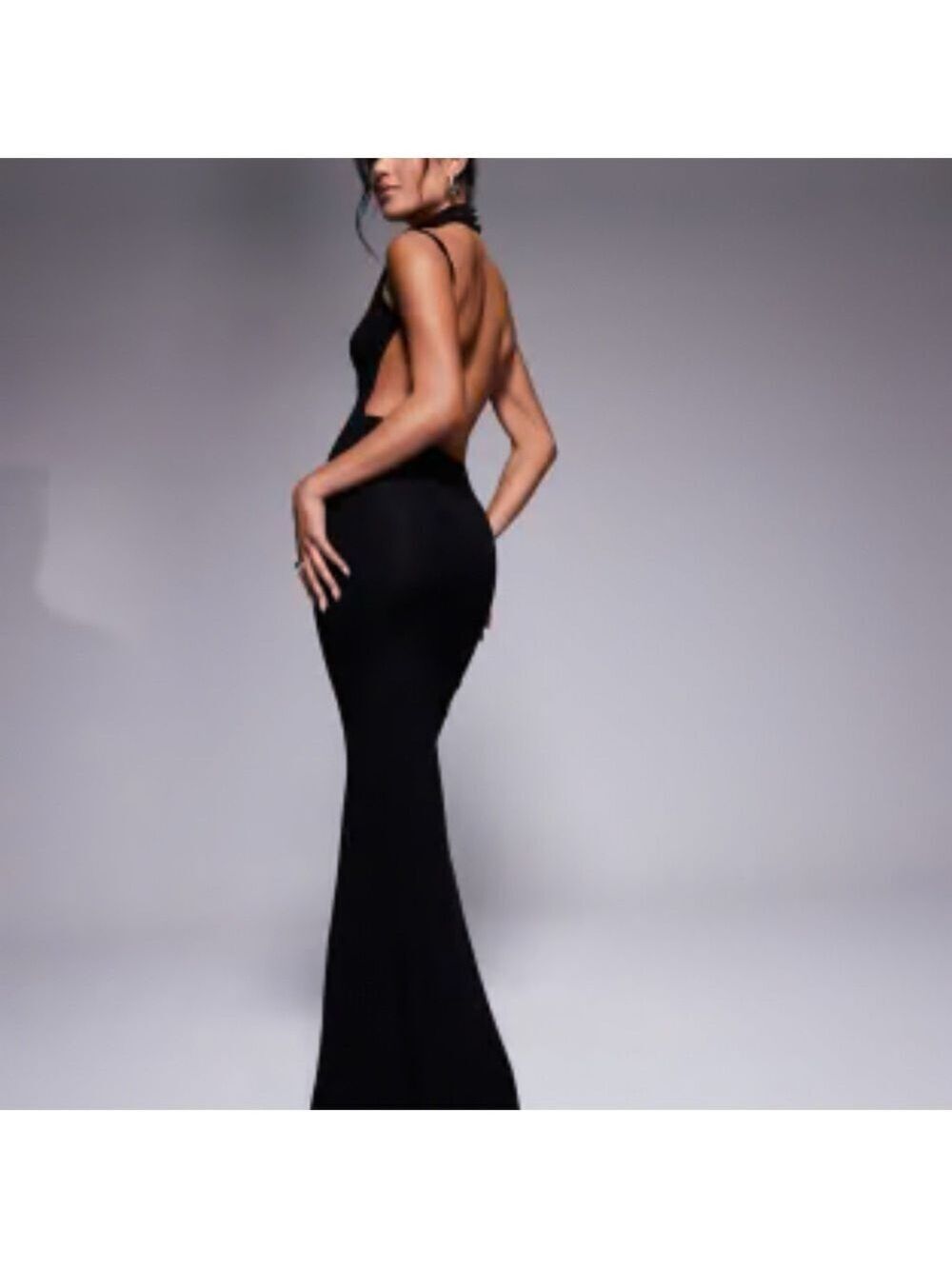 ASOS Design NWT Elegant Black backless Halter Dress with slit size 4